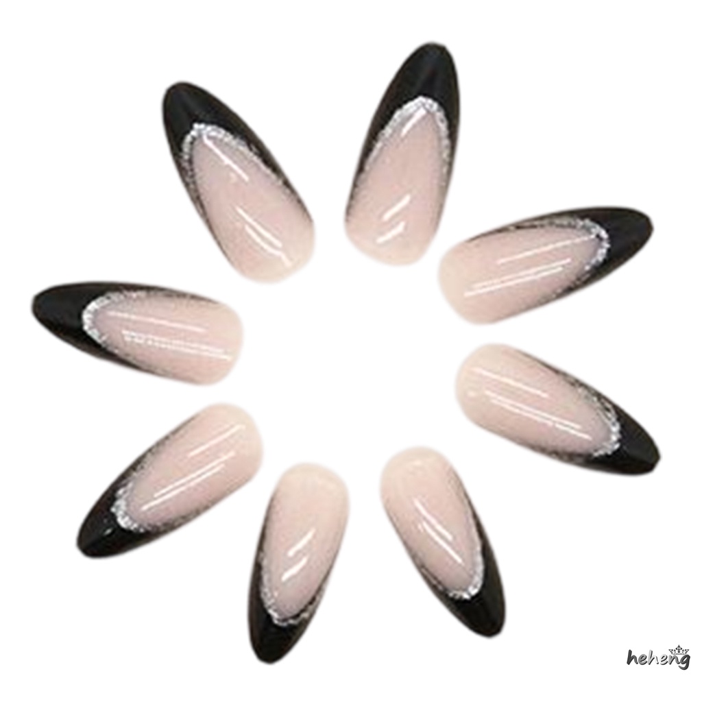 Móng Tay Giả Bằng Resin Màu Hồng Và Đen Phong Cách Pháp