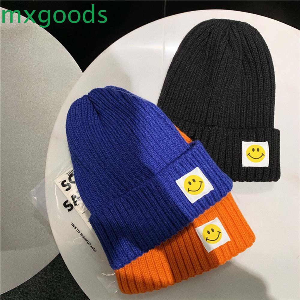 Mxgoods Mũ Beanie Dệt Kim In Hình Mặt Cười Phong Cách Hàn Quốc Cho Cặp Đôi