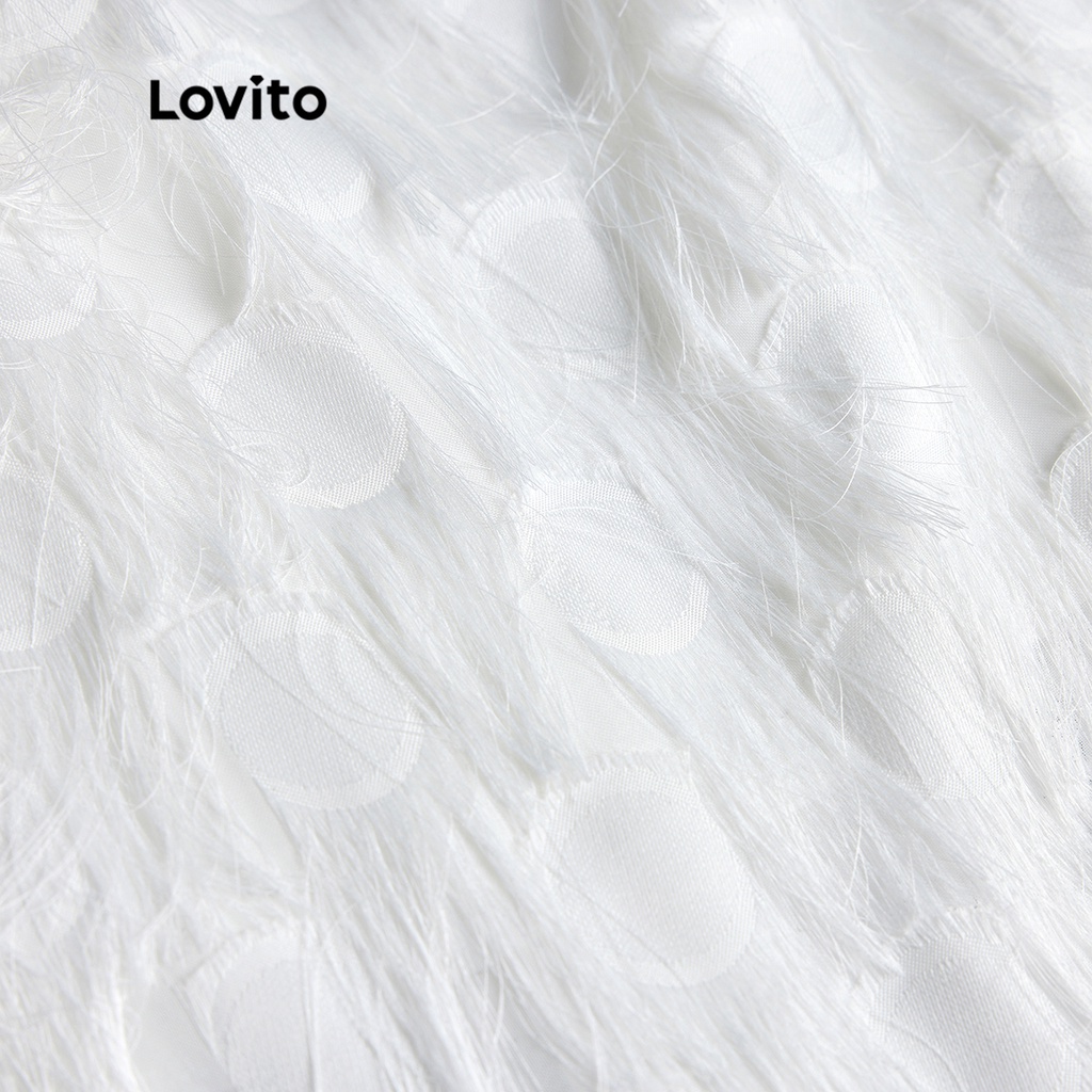 Đầm Lovito hai lớp phối lông dệt họa tiết màu trơn thường ngày cho nữ L49AD063 (Màu trắng)