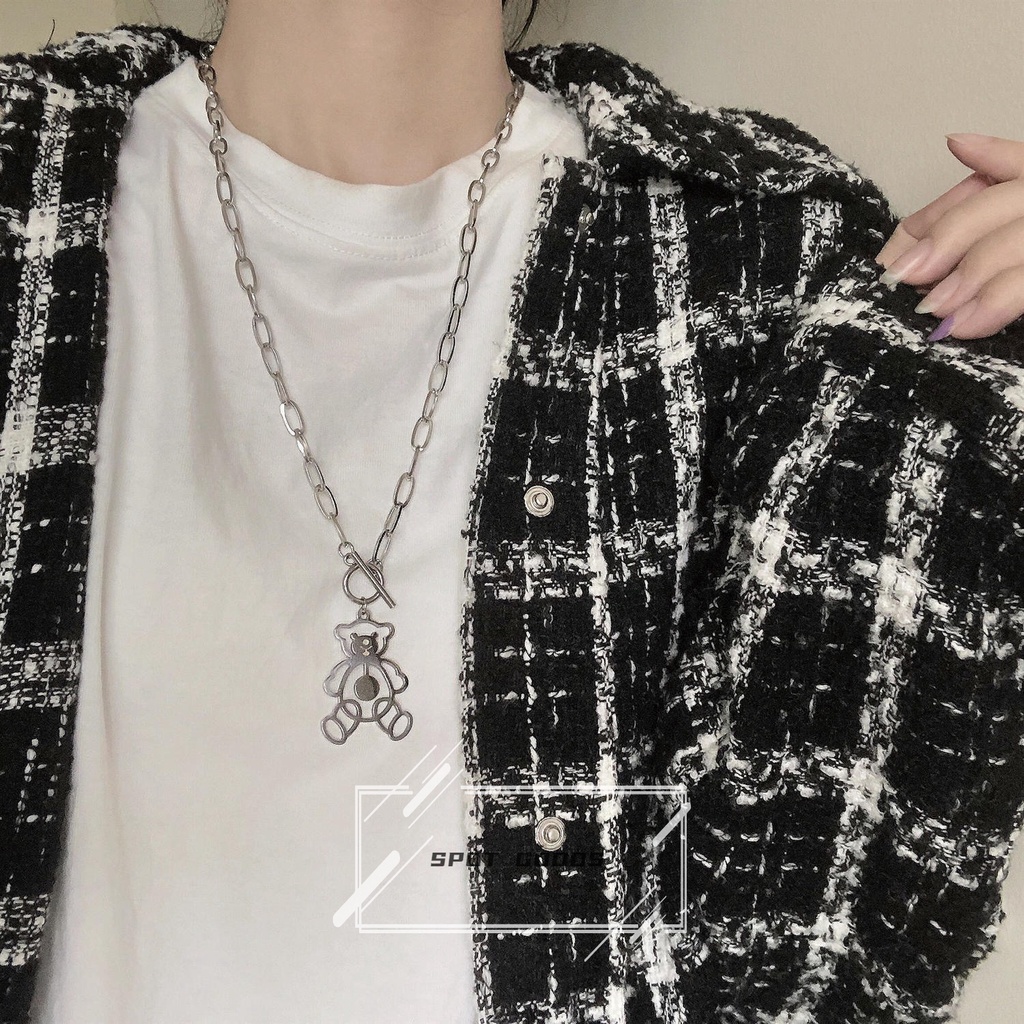 Vòng cổ Thép Titan Mặt Hình Gấu Phong Cách hip hop Đơn Giản Cá Tính