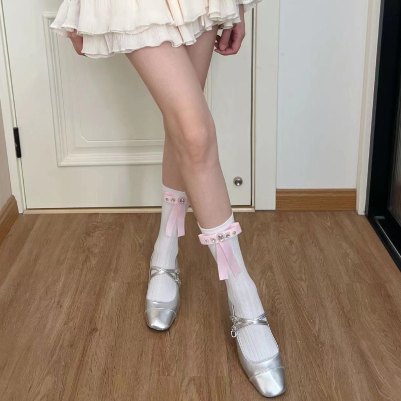 Vớ Cotton Y2k Đính Nơ Màu Sắc Trơn Dành Cho Múa Ba Lê