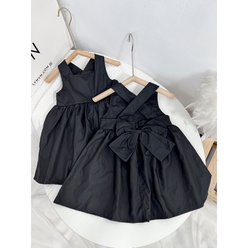 Váy bé gái mùa hè 2 dây chéo đính kèm nơ lưng có khóa kéo cho bé yêu từ 8-20kg