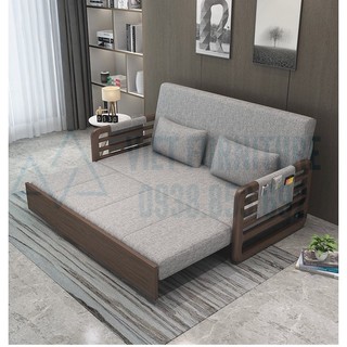 Giường sofa thông minh gấp gọn thành ghế sofa, giường ngủ, sofa giường kéo, sofa giường gỗ tần bì, tặng kèm đệm và gối
