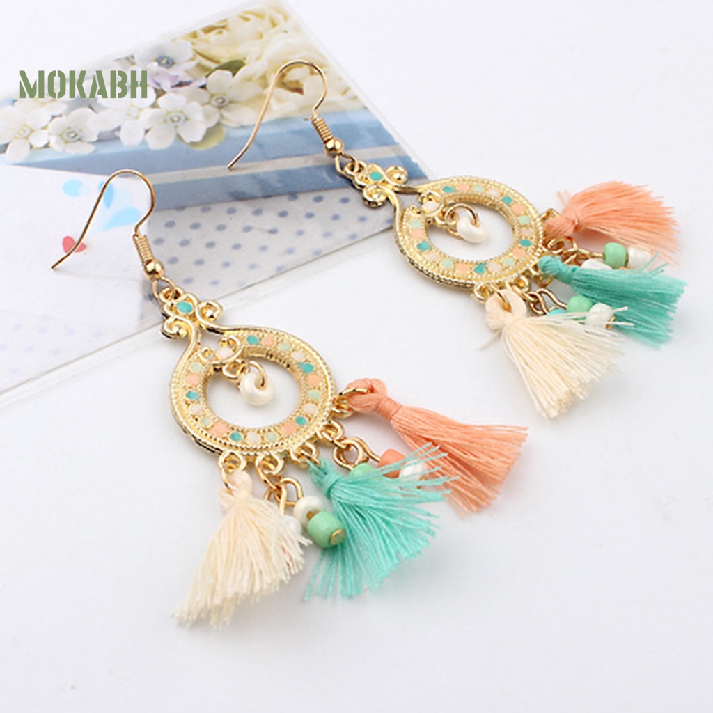 Bông Tai Móc Tua Rua Dáng Dài Bằng Hợp Kim Phong Cách Bohemian Tinh Tế Thời Trang Cho Nữ