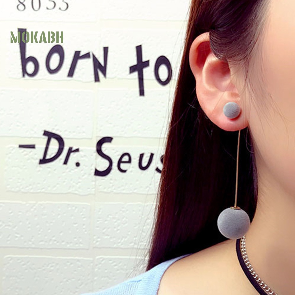 Bông Tai Hai Mặt Dáng Dài Đính Bóng Lông Giả Thời Trang Cho Nữ