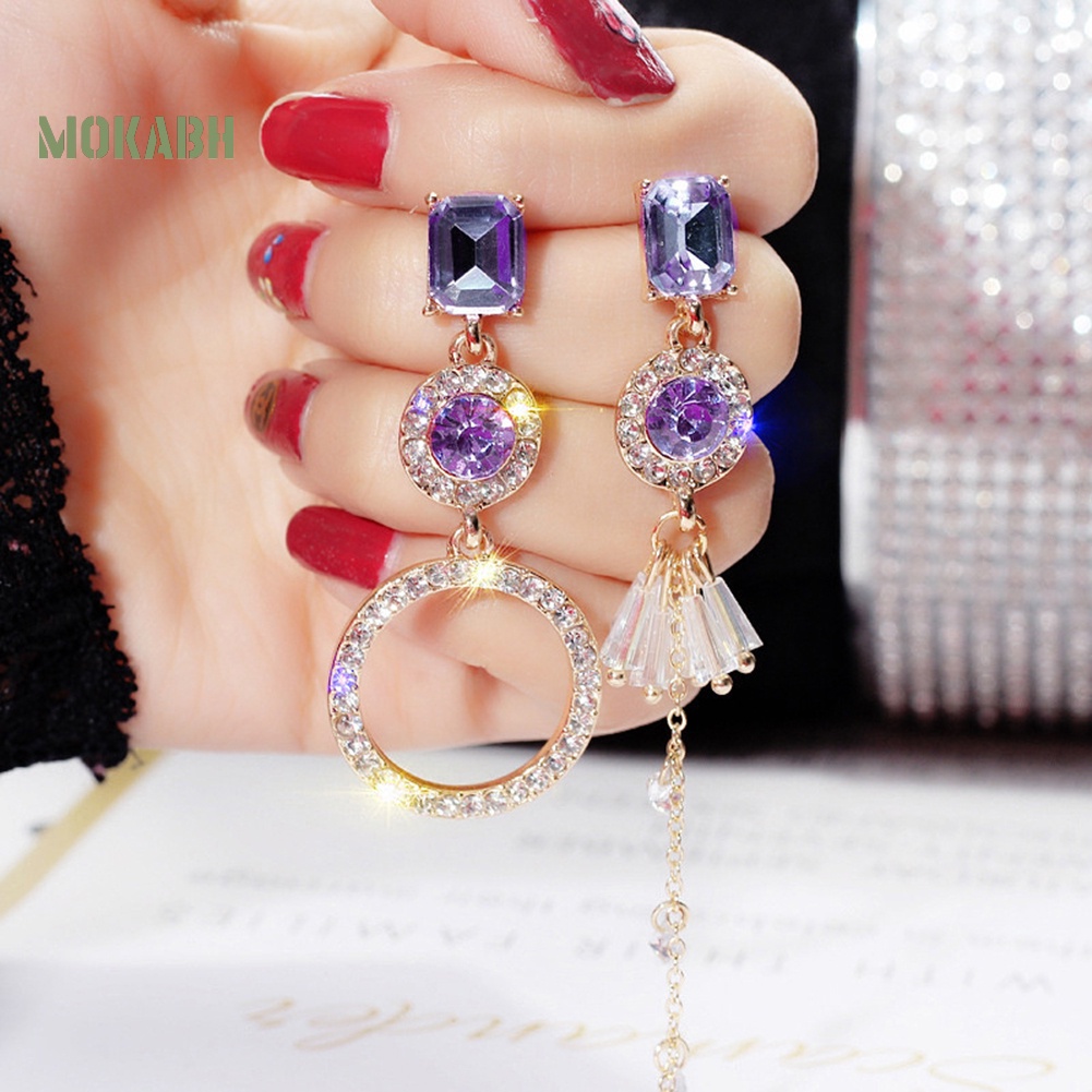 Bông Tai Dài Hình Học Bất Đối Xứng Đính Đá Thời Trang Cho Nữ