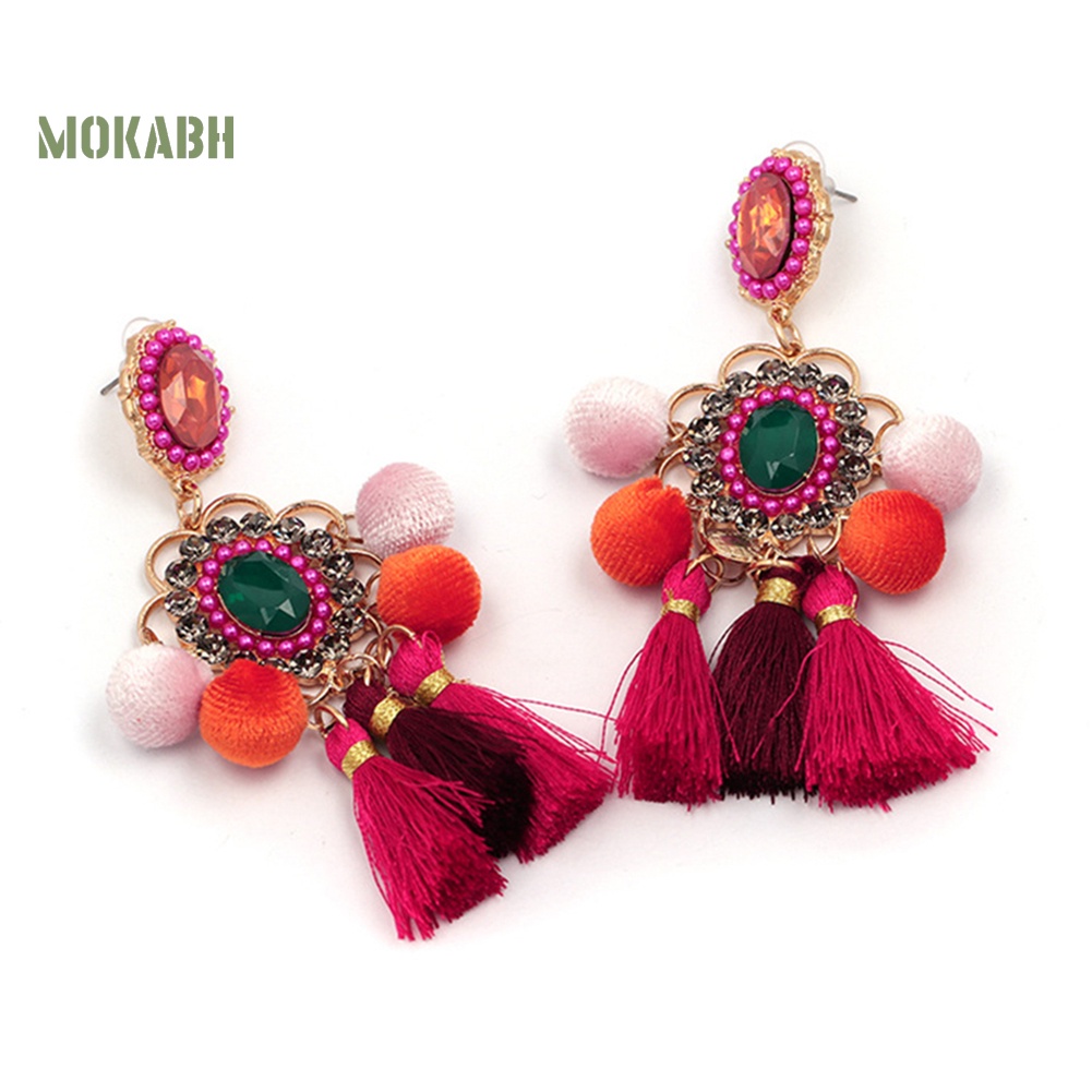 Bông Tai Hình Hoa Đính Đá Phối Tua Rua Thời Trang Cho Nữ