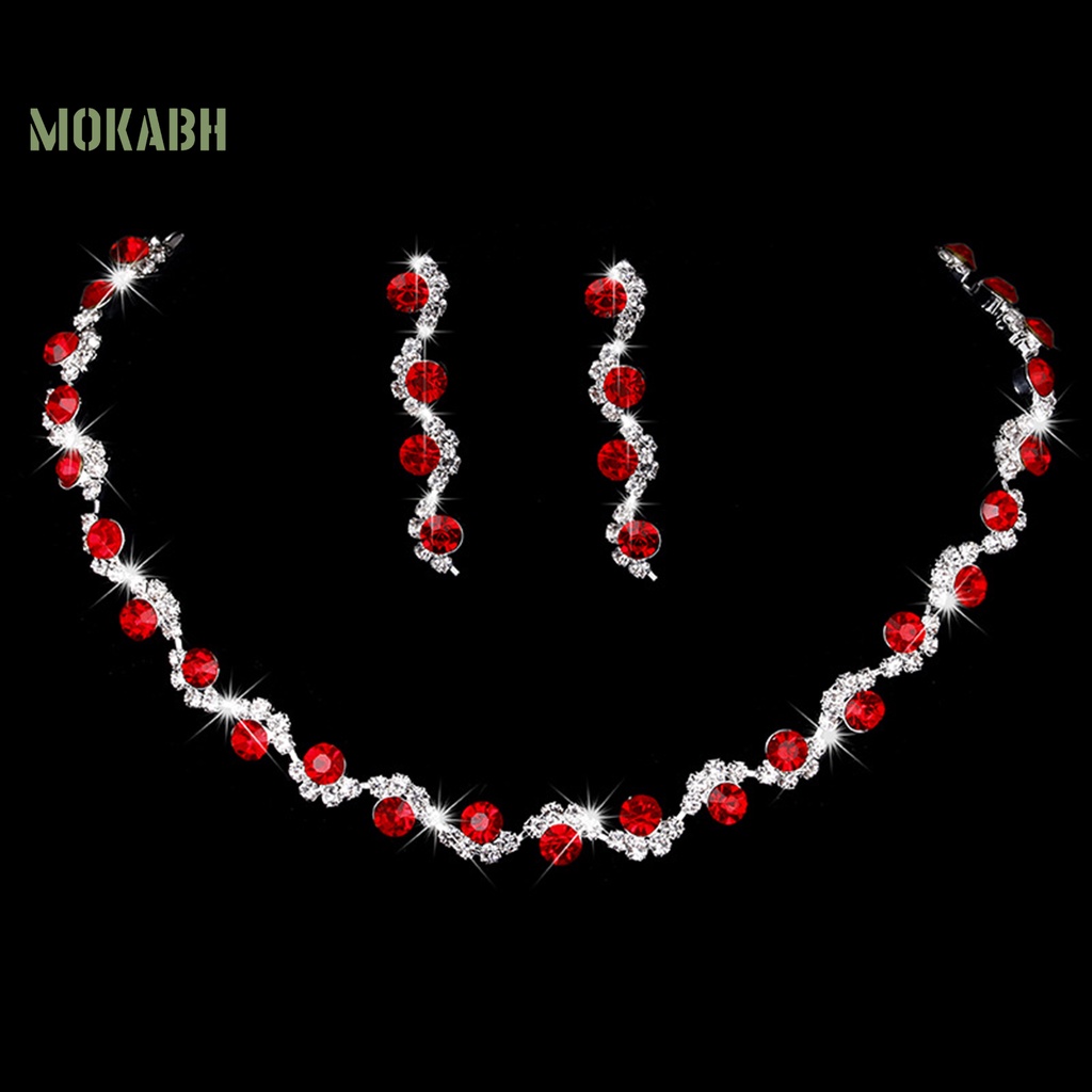 1 Bộ Vòng cổ + Bông Tai Đính Kim Cương Giả Lấp Lánh Kiểu Hình Học Cho Nữ