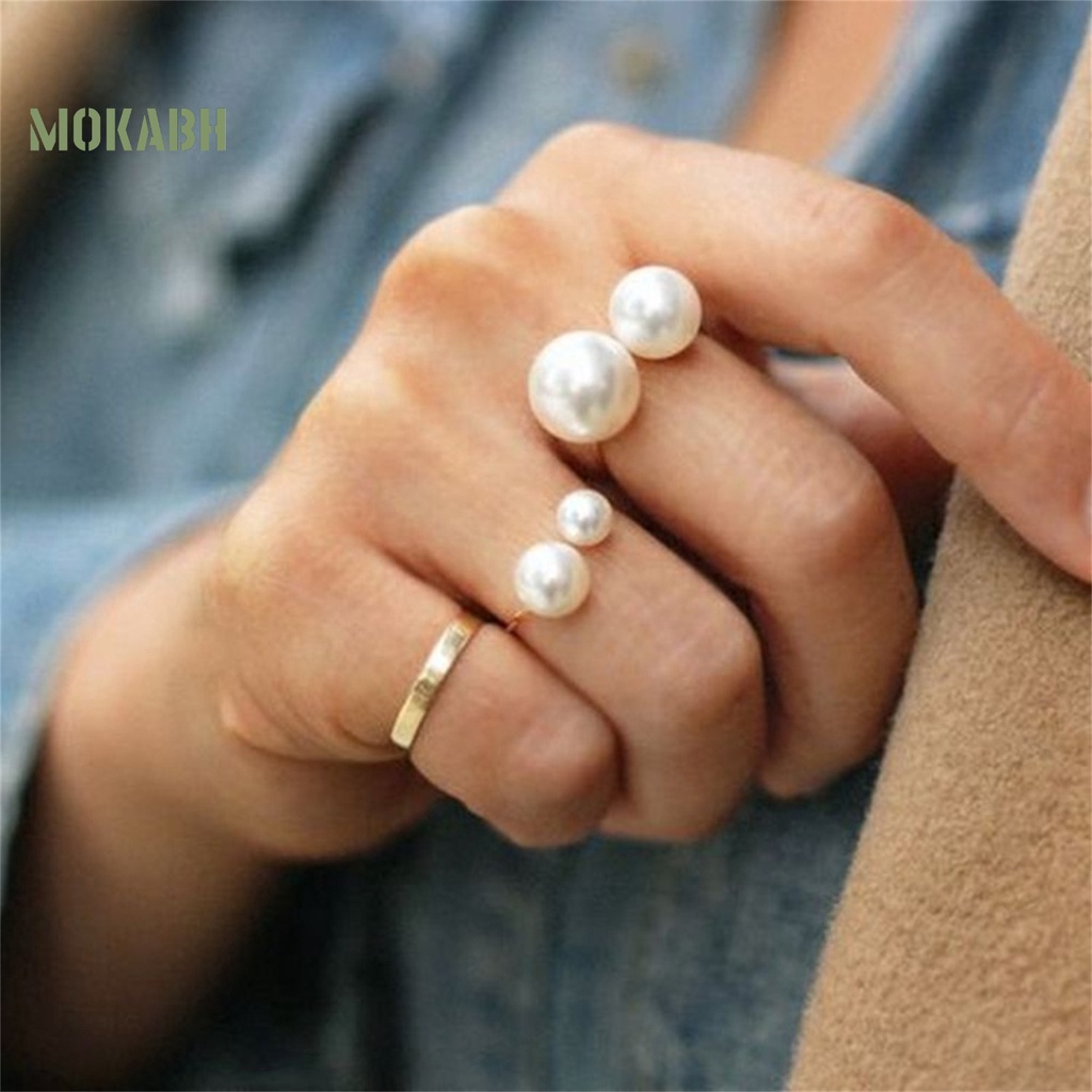 Nhẫn Hở Hai Đầu Đính Ngọc Trai Giả Bằng Hợp Kim Thời Trang Cho Nữ