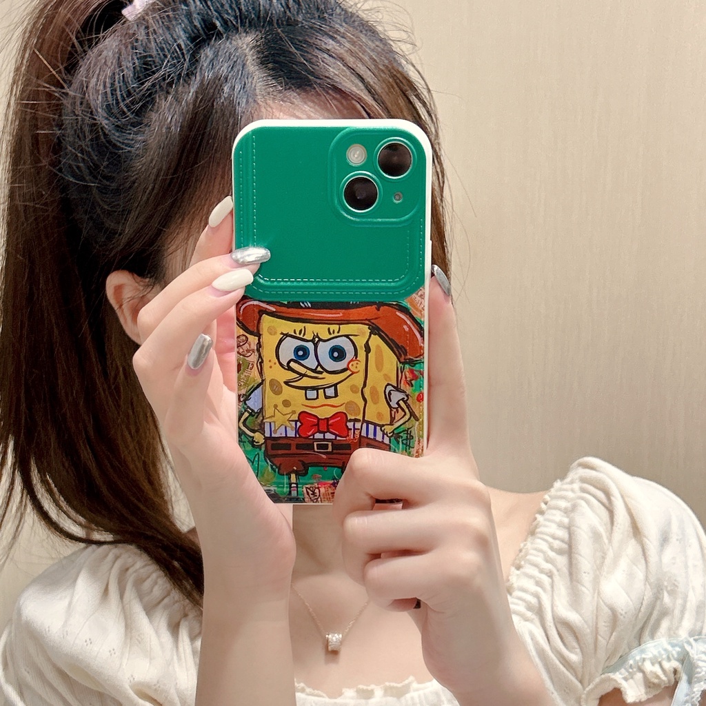 Ốp Điện Thoại tpu Dẻo Họa Tiết Hoạt Hình Spongebob Có Ngăn Đựng Thẻ Cho iPhone 14 13 12 11 PRO MAX
