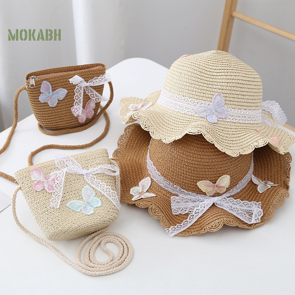Mũ Cói Chống Nắng Thoáng Khí Trang Trí Nơ Xinh Xắn Cho Bé Gái