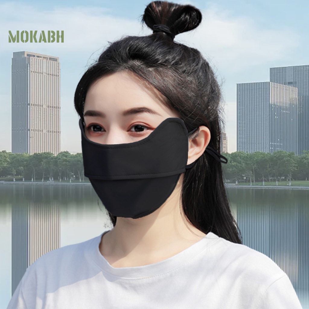 Khẩu Trang Chống Nắng Thoáng Khí Thoải Mái Bằng Lụa Lạnh Màu Trơn Che Phủ Tai