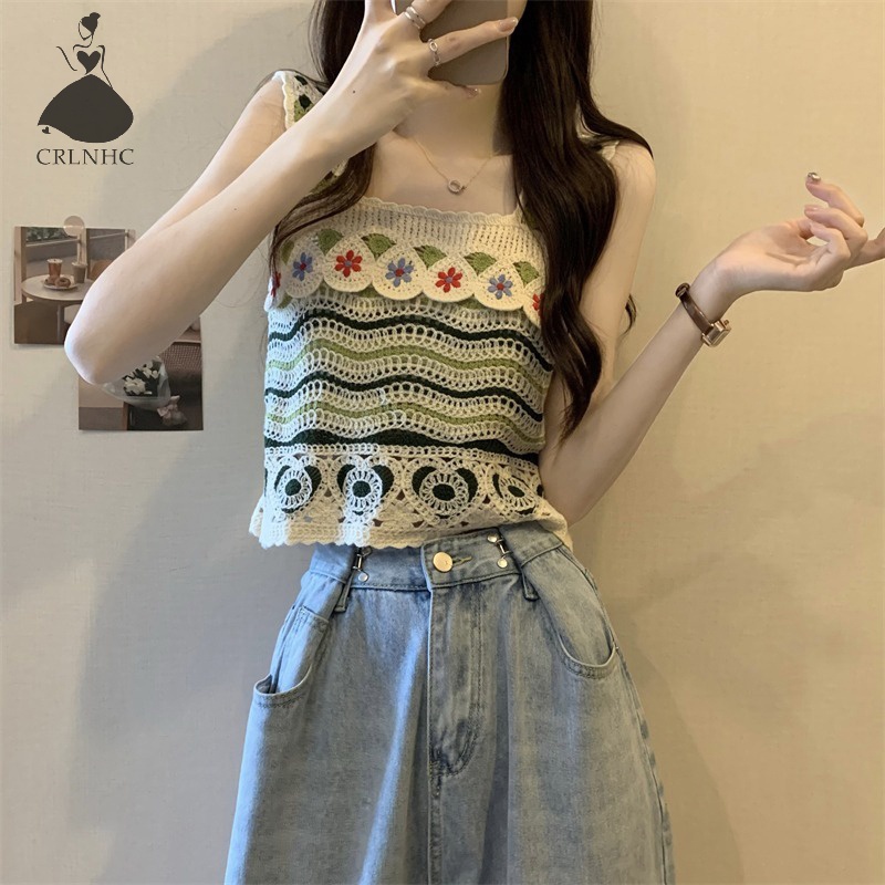 Áo Dệt Kim Sát Nách Thêu Họa Tiết Khoét Lỗ Thời Trang Mùa Hè Cho Nữ vn