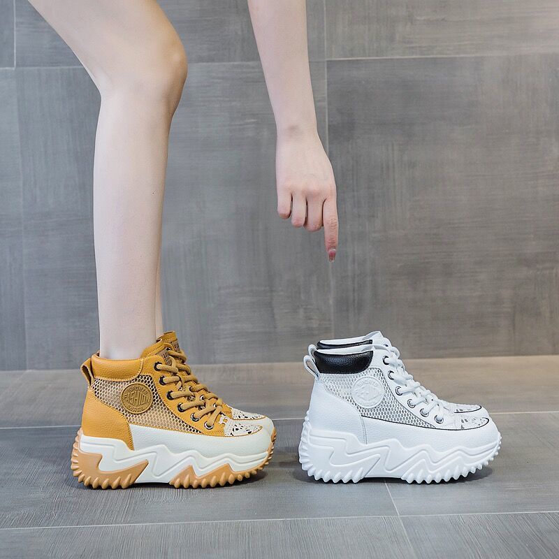 Giày Thể Thao Đế Dày Tăng Chiều Cao Phối Lưới Thoáng Khí Phong Cách Mới Mùa Hè Cho Nữ