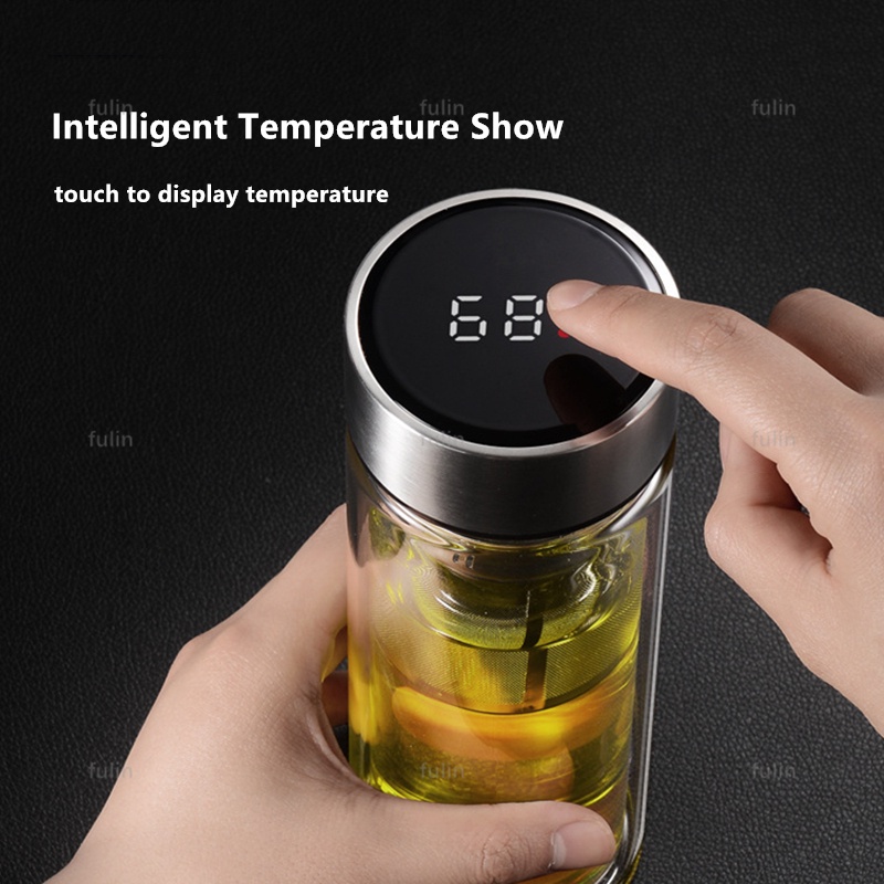 Bình Nước Thủy Tinh Hai Lớp Có Màn Hình LED Hiển Thị Nhiệt Độ