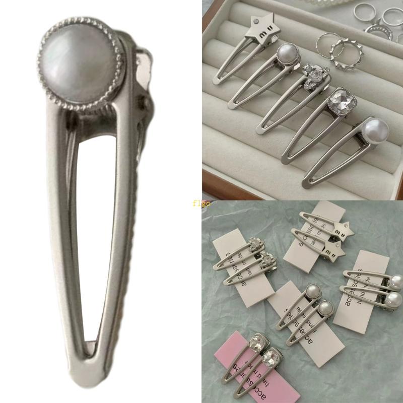 Kẹp Tóc Bằng Kim Loại Màu Bạc Đính Ngọc Trai Giả