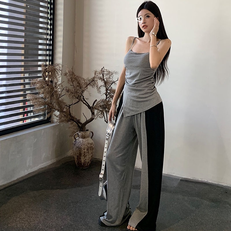 COZOK Set Áo Không Tay + Quần Dài Lưng Cao Thời Trang Retro Cho Nữ