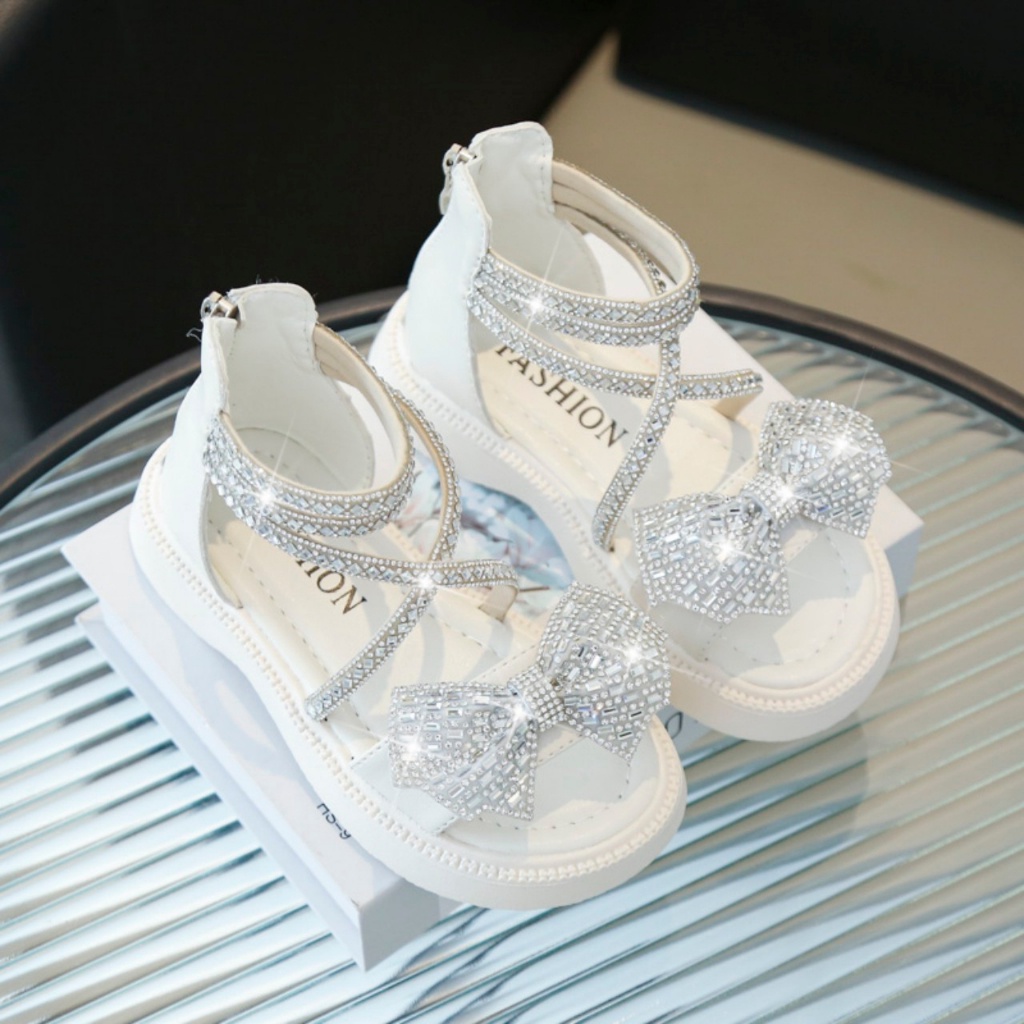 Xăng Đan Chiến Binh Khoá Sau Nơ Đá Lóng Lánh, Dép Sandal Công Chúa Cho Bé Gái 3 Tuổi Đến 12 Tuổi [giaydeptreemkieusashop