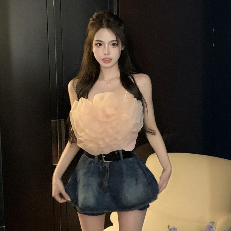 Áo Hai Dây Phối Lưới Họa Tiết Hoa Thời Trang Mùa Hè Quyến Rũ Cho Nữ