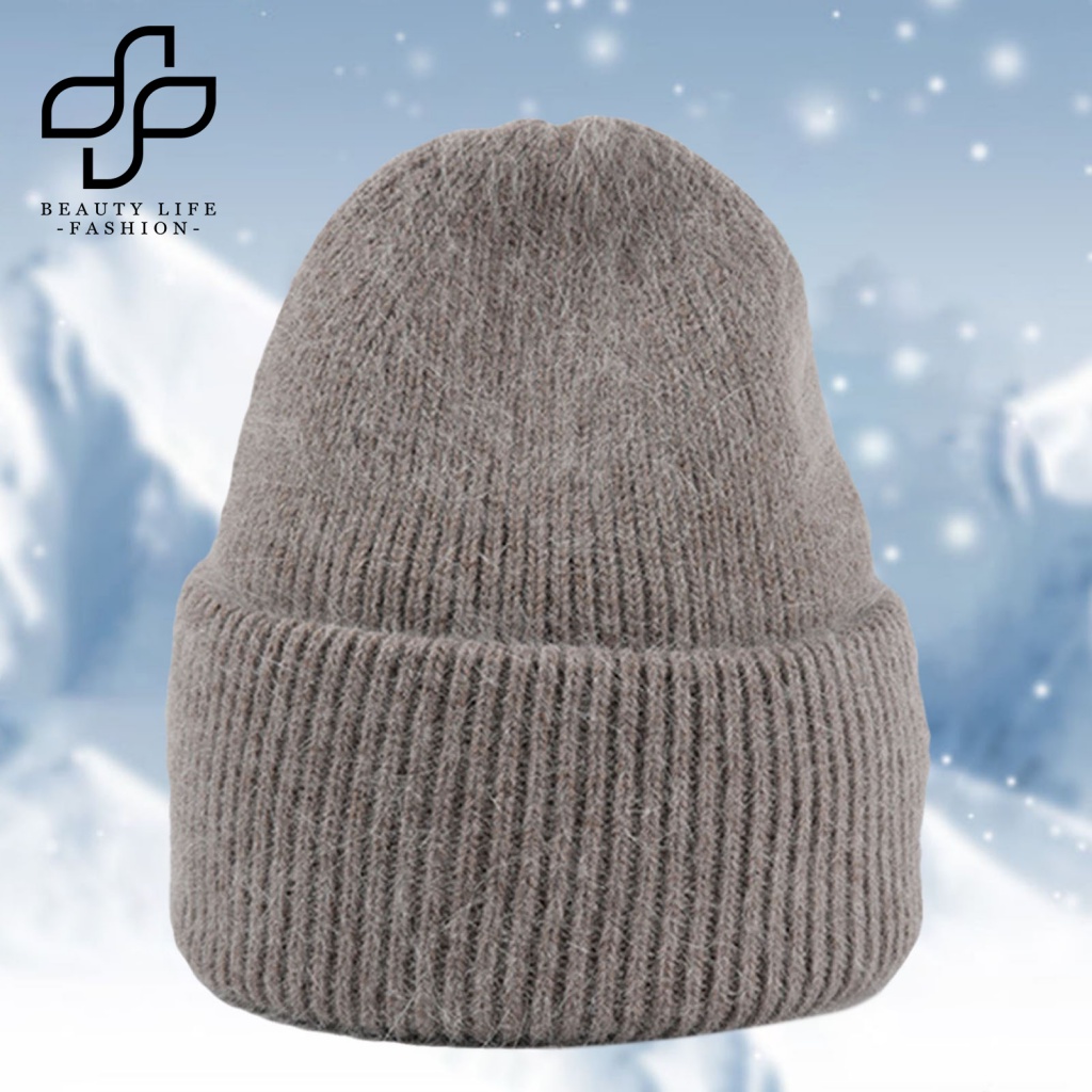 Mũ Len Beanie Hai Lớp Dày Dặn Màu Trơn Co Giãn Giữ Ấm Mùa Đông Thời Trang Dành Cho Nữ