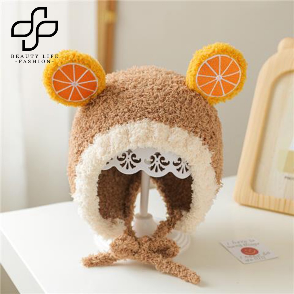 Mũ Beanie Dệt Kim Siêu Mềm Chống Gió Giữ Ấm Phối Màu Tương Phản Hình Gấu Hoạt Hình Cho Bé Sơ Sinh