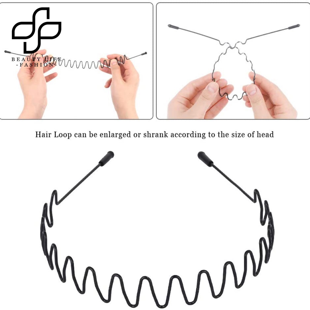 Bộ 9 Băng Đô Cài Tóc Co Giãn Màu Đen Họa Tiết Gợn Sóng Dùng Rửa Mặt