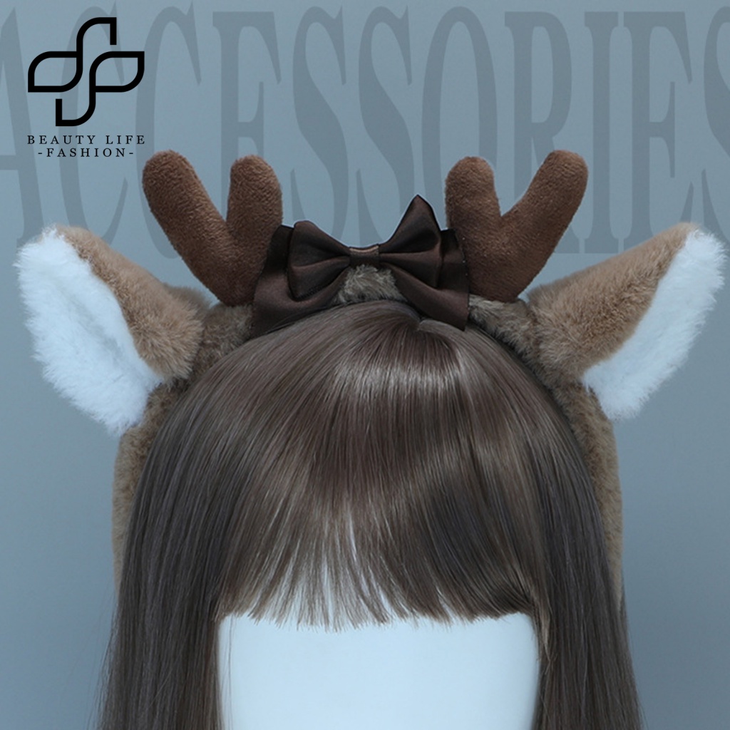 Băng Đô Cài Tóc Hình Sừng Hươu Đính Nơ Tích Hợp Giá Đỡ Dùng Hóa Trang Tiệc Halloween / Giáng Sinh