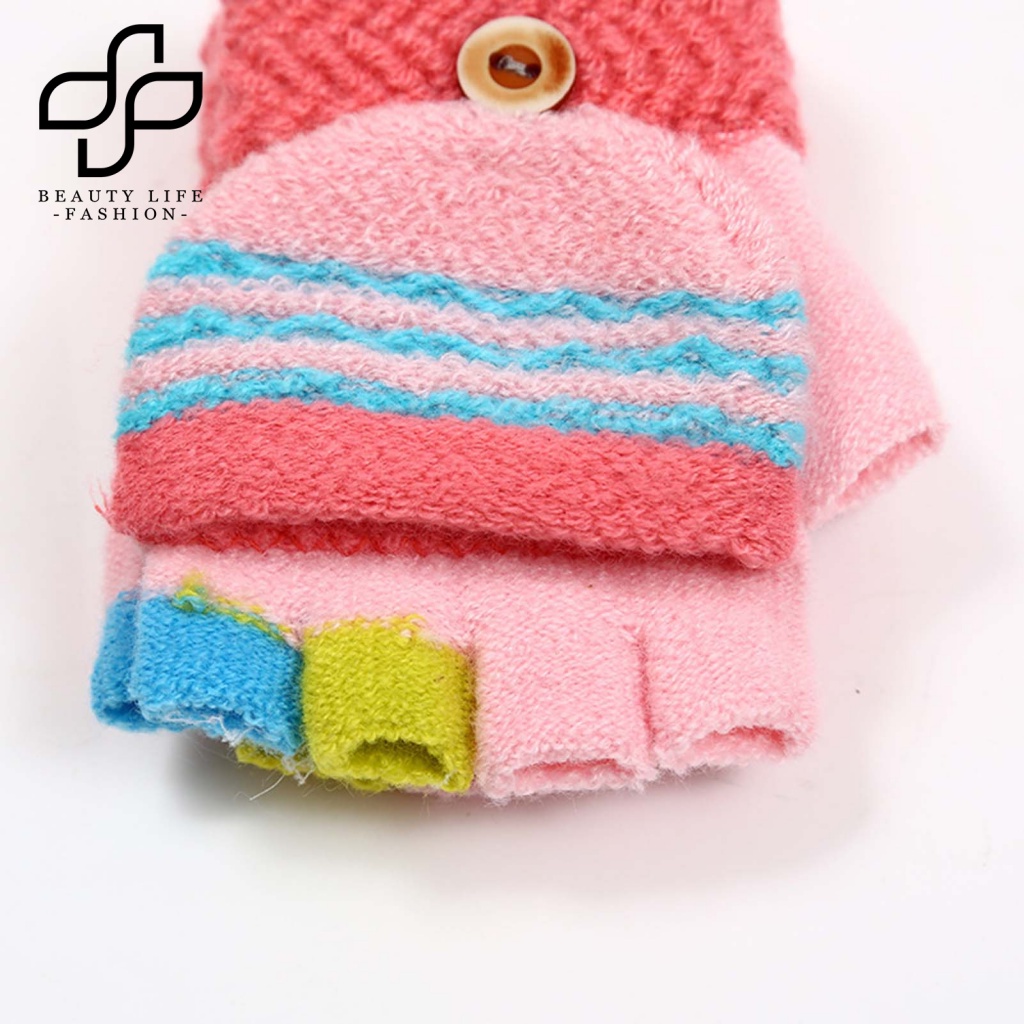 1 Đôi Găng Tay Hở Ngón Họa Tiết Kẻ Sọc Nhiều Màu Thời Trang Thu Đông Cho Bé