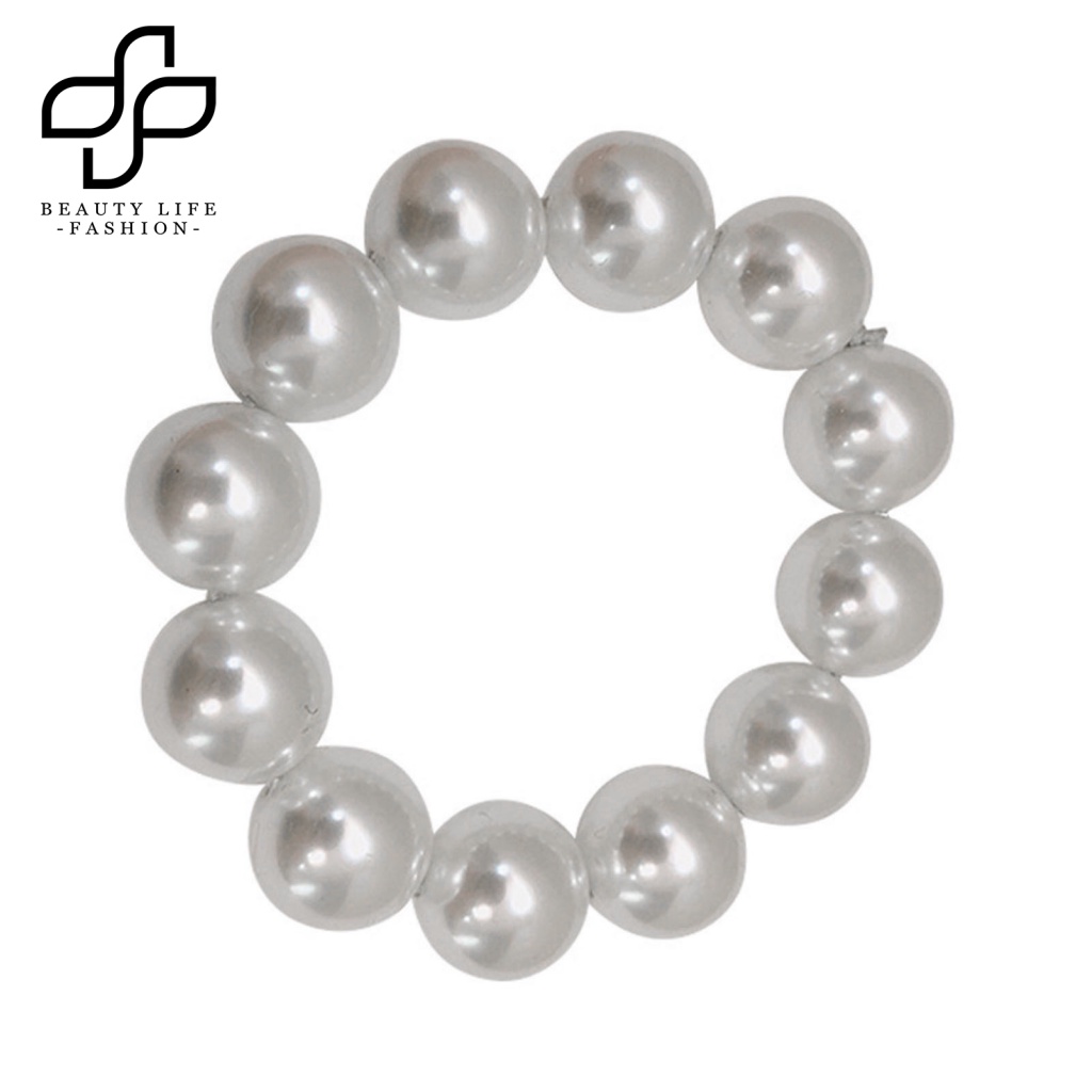 Dây Buộc Tóc Đính Ngọc Trai Giả Màu Trắng Co Giãn Thời Trang Dành Cho Nữ