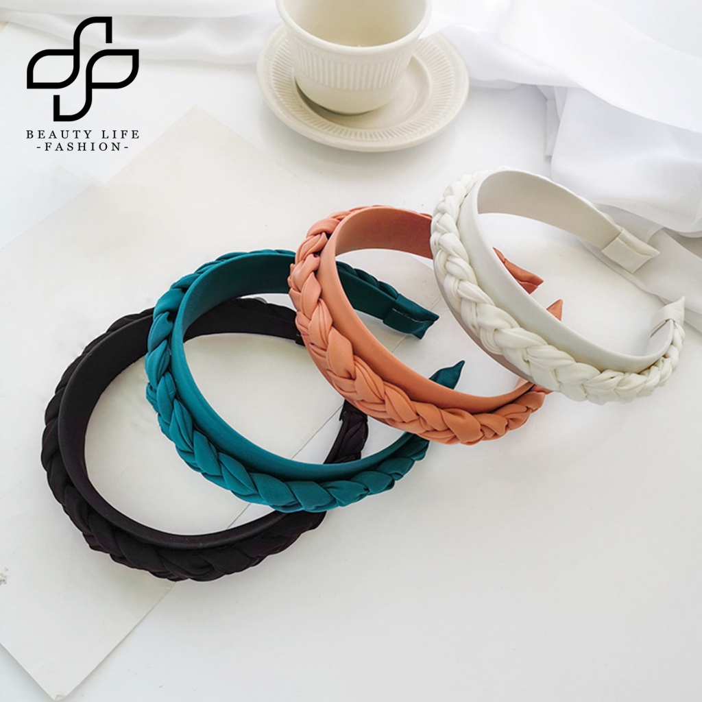 Băng Đô Bện Tóc Bản Rộng Màu Trơn Thoải Mái Dùng Hàng Ngày