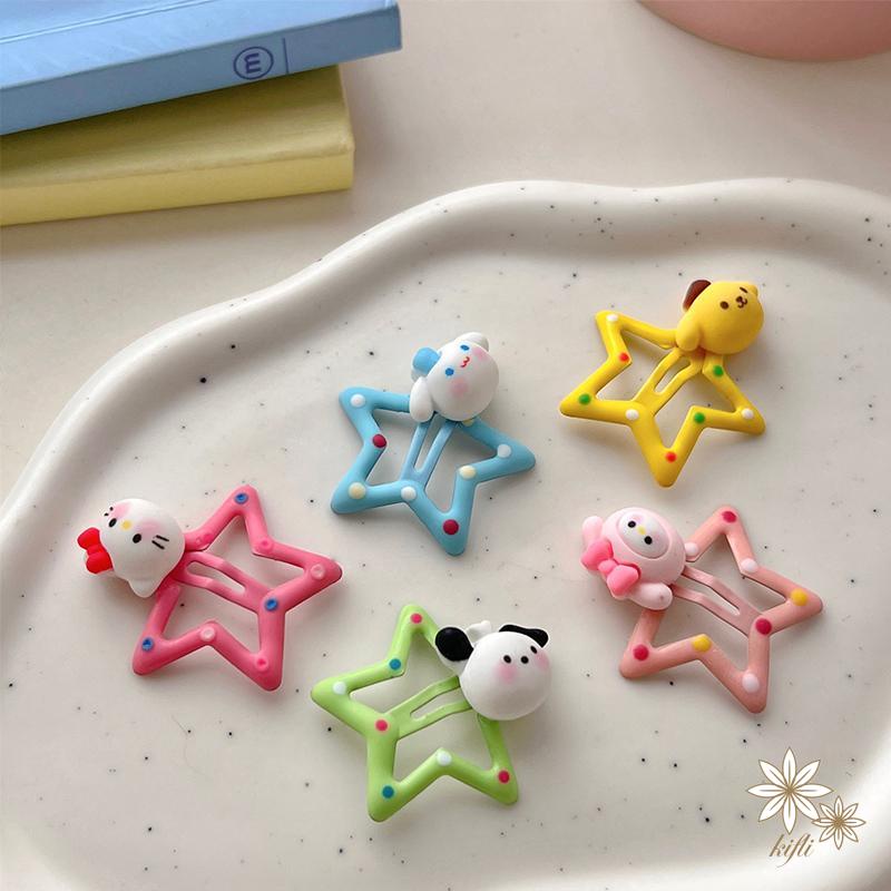 SANRIO Kẹp Tóc Hình Ngôi Sao Năm Cánh Họa Tiết Chấm Bi Dễ Thương Cho Nữ
