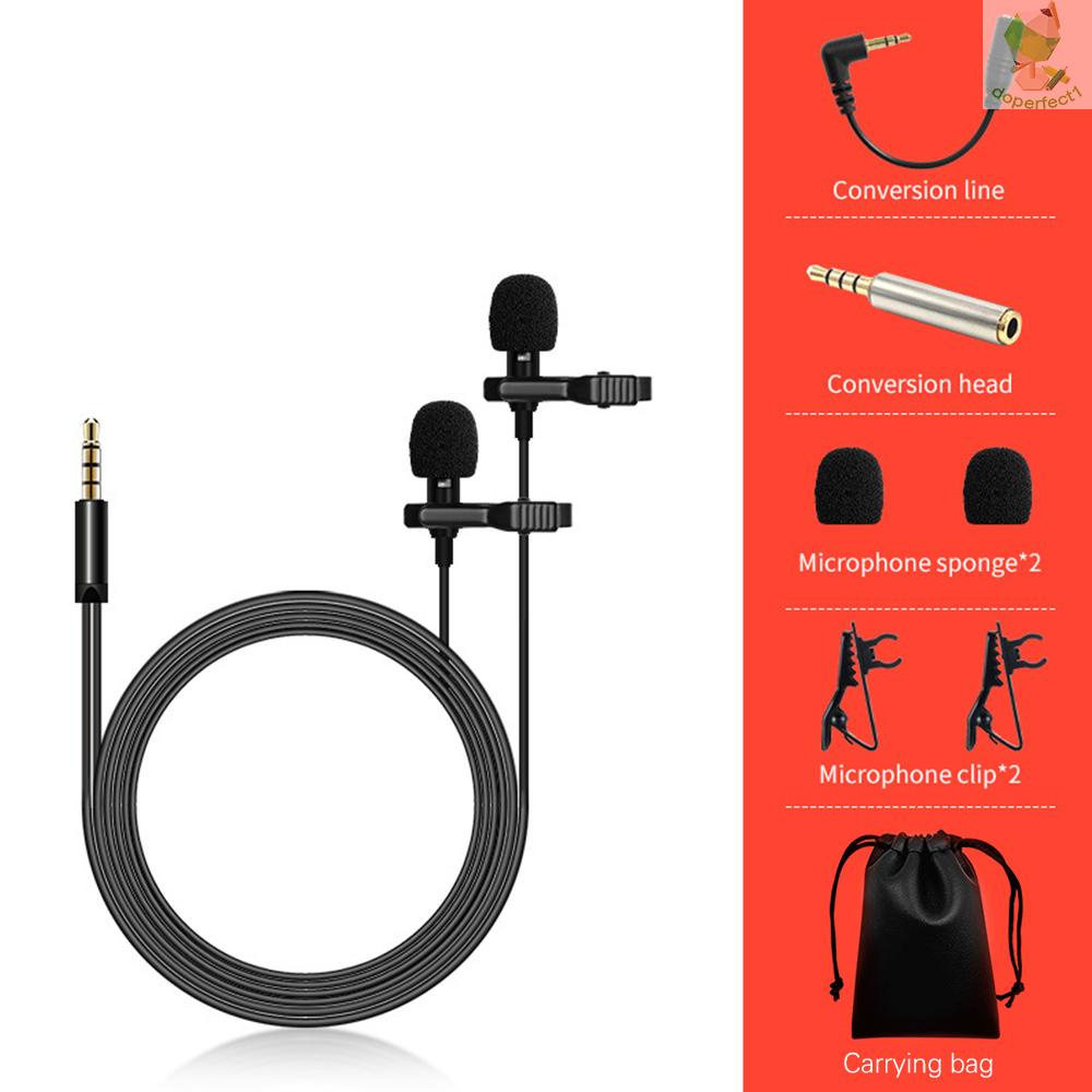 Dual-Head Lavalier Microphone Set Omnidirectional Lapel Clip-on Mini Mic for Live Streaming Gaming Recording   Came-6.5