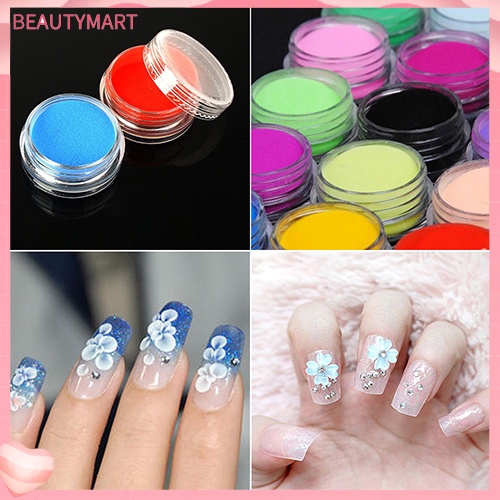 Set 12 Lọ Bột Acrylic 3D Nhiều Màu Sắc Dùng Trang Trí Móng Nghệ Thuật DIY