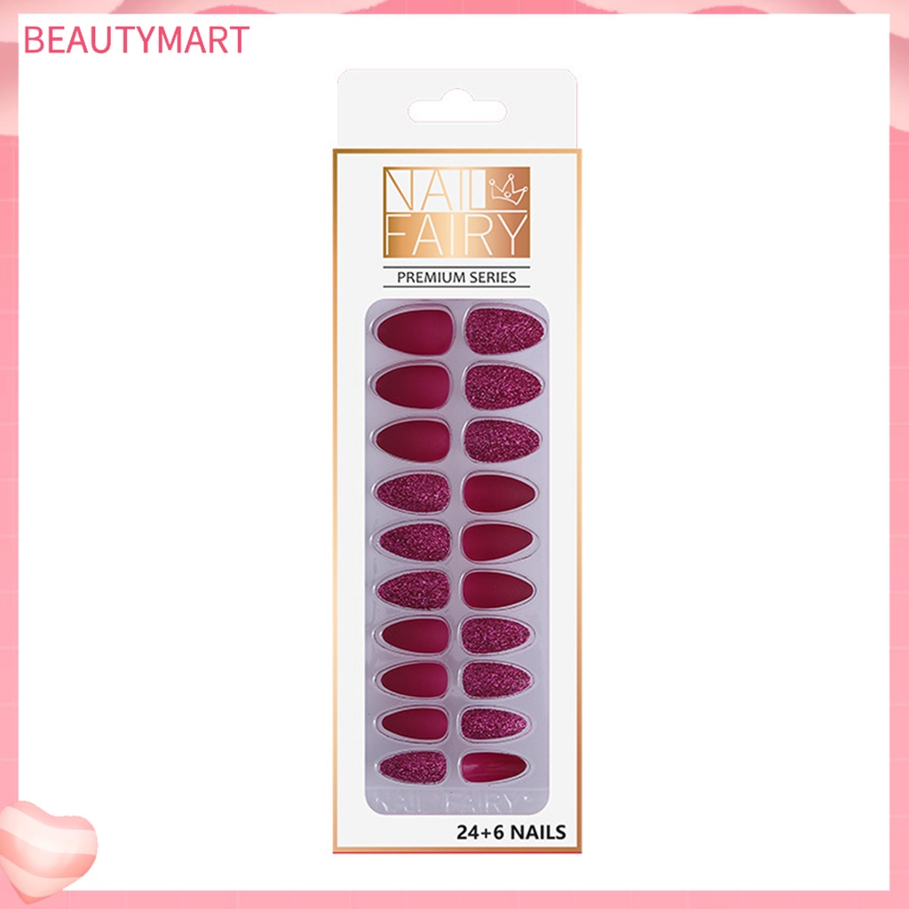 1 Bộ Móng Tay Giả Màu Lì Và Kim Sa Lấp Lánh Nhiều Màu Sắc Có Thể Tháo Rời