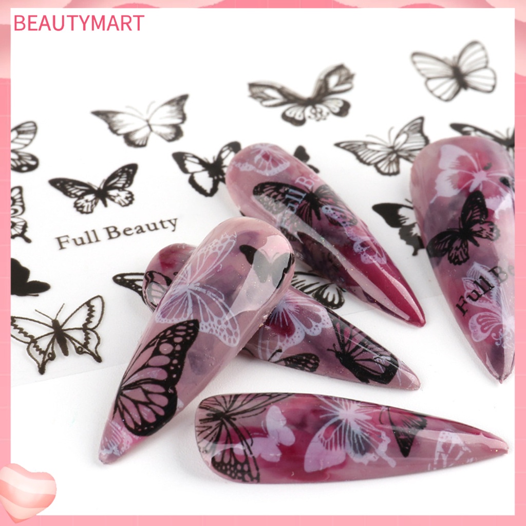 Túi 10 Miếng Dán Móng Tay Họa Tiết Bướm Nhiều Màu DIY