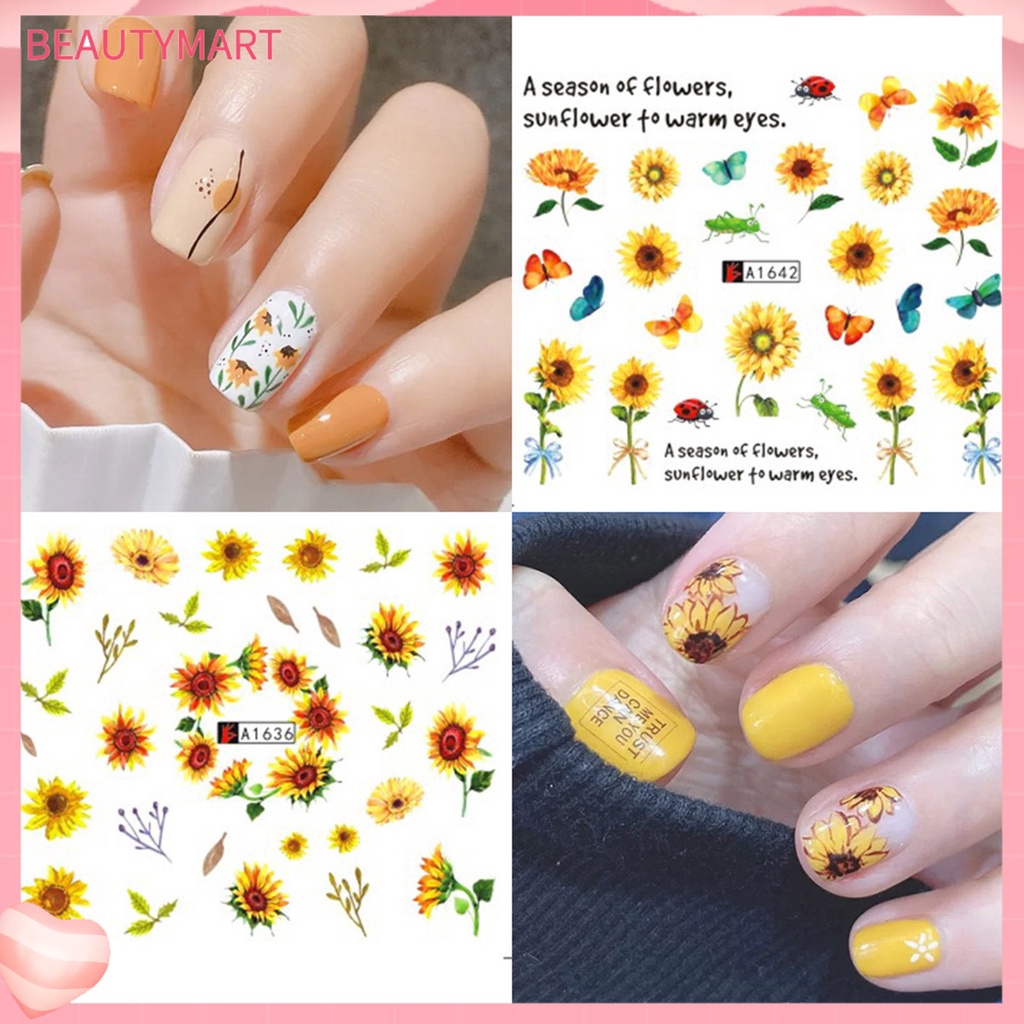 Miếng Dán Trang Trí Móng Tay Tự Dính Hình Hoa Hướng Dương Tinh Tế