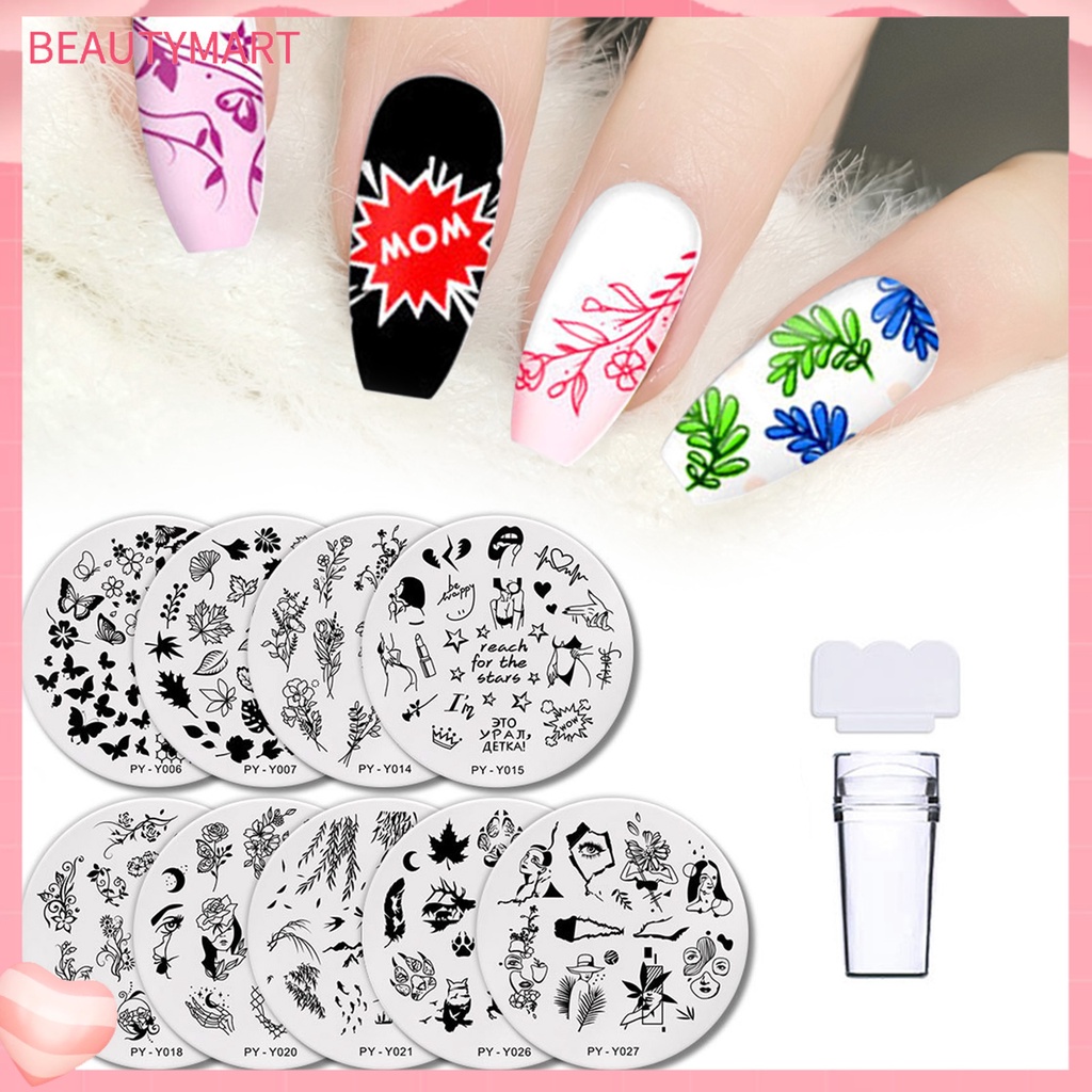1 Bộ Đĩa Tem In Họa Tiết Trang Trí Móng Tay Bằng Nhựa Bền Chống Bụi Chống Bong Tróc Có Thể Tái Sử Dụng