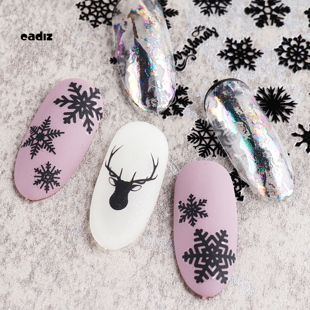 2 Miếng Dán Trang Trí Móng Tay Hình Lông Vũ / Bông Tuyết Màu Đen
