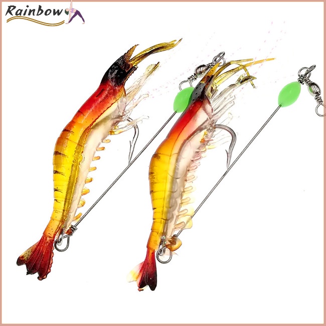 Set 5 Mồi Câu Cá Giả Hình Tôm Dạ Quang Mềm Mại Kèm Móc Câu Tiện Lợi