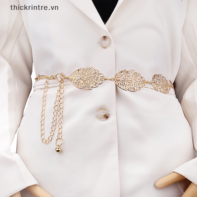 Thắt Lưng Dây Xích Mảnh Mặt Hình Chiếc Lá Bằng Kim Loại Đơn Giản Thời Trang Cho Nữ