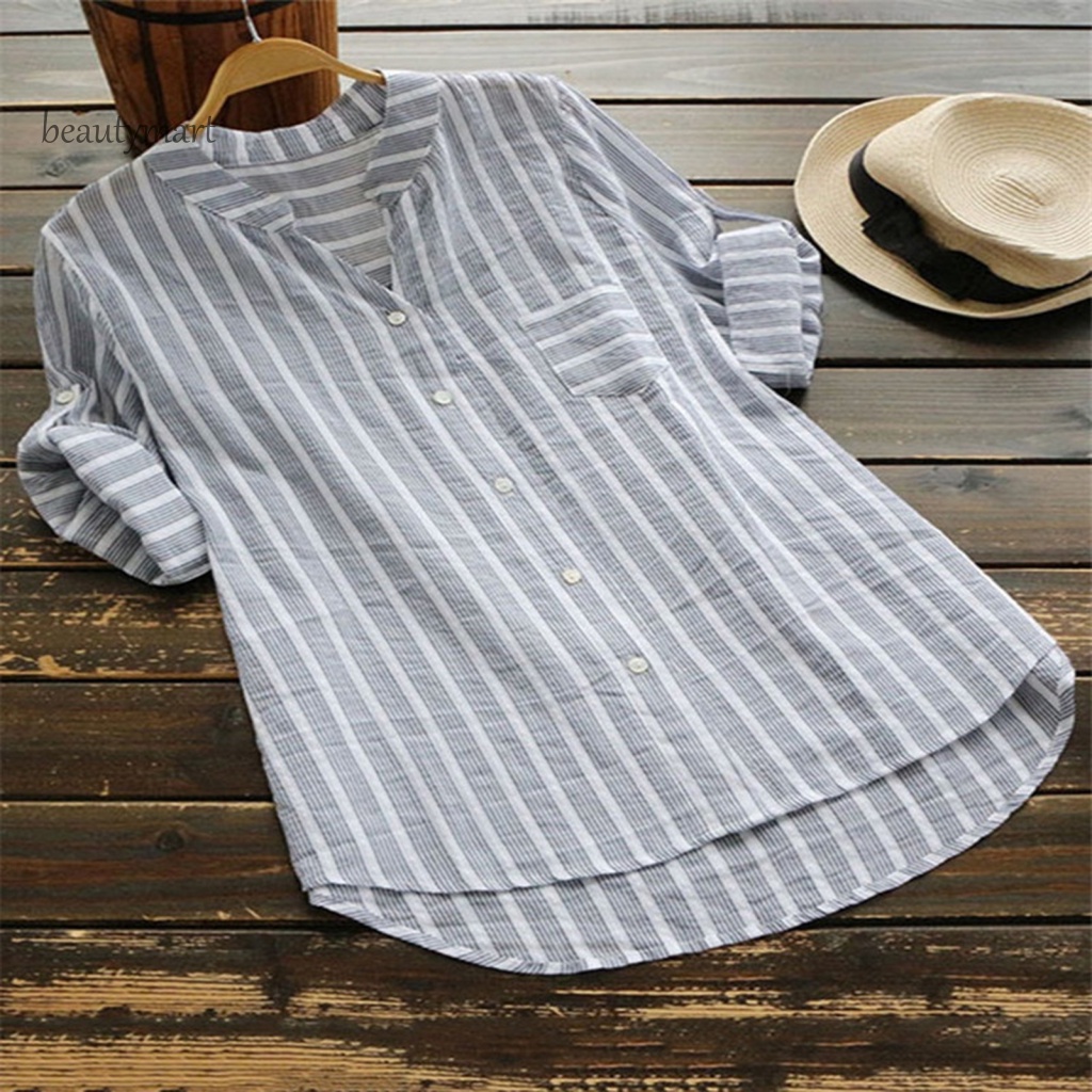 Áo Sơ Mi Polyester Dáng Rộng Họa Tiết Kẻ Sọc Thời Trang Cho Nữ 1 Tuổi
