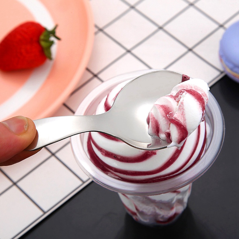 Set 10 Muỗng Thép Không Gỉ Tay Cầm Ngắn Màu Bạc Thời Trang