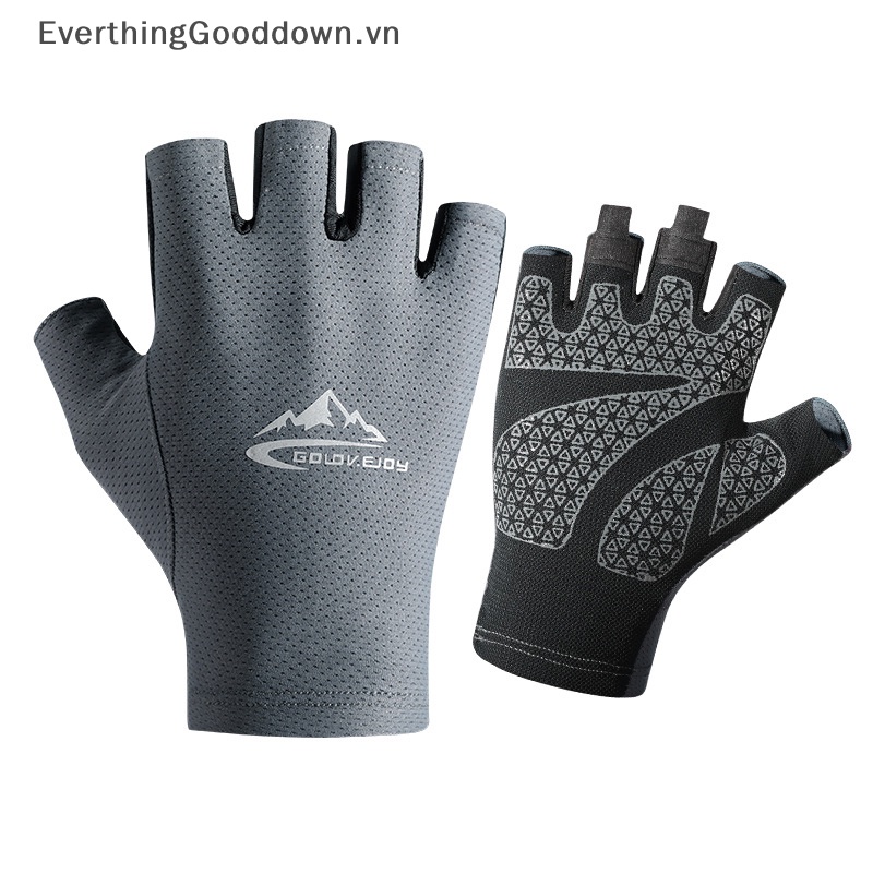 Everthinggooddown Găng Tay Nửa Ngón Bằng Lụa Lạnh Thoáng Khí Chống Trượt Trọng Lượng Nhẹ Dùng Khi Chạy Bộ /