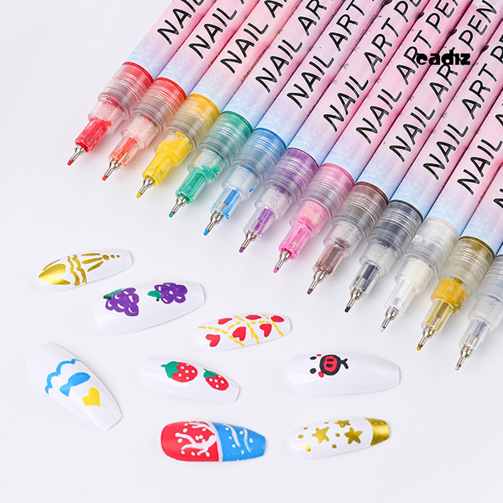 Set 12 Bút Vẽ Móng Nghệ Thuật Nhanh Khô Không Mùi Màu Sắc Tươi Tắn Cho Nữ