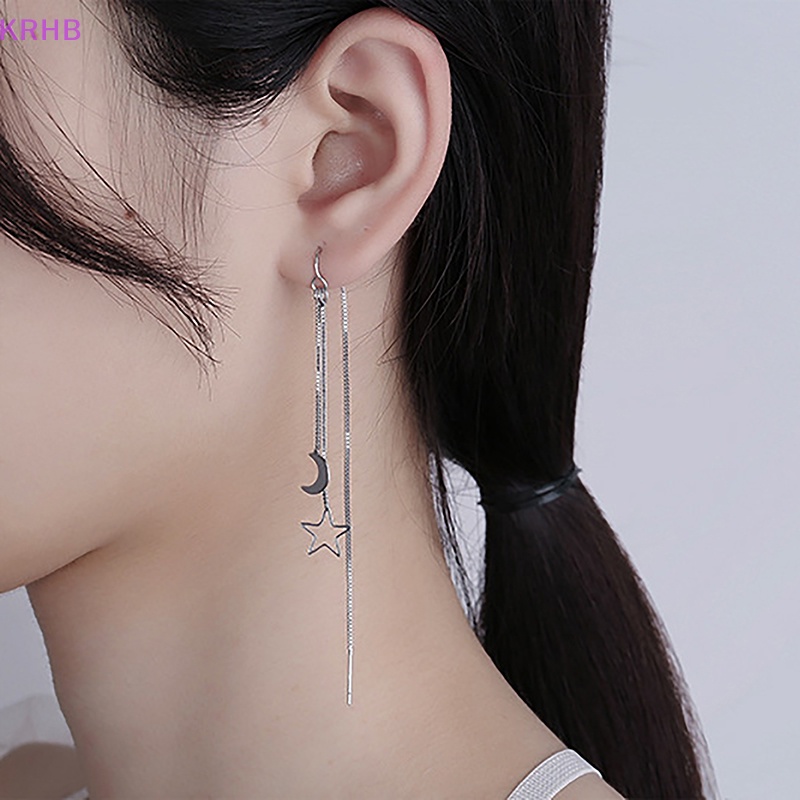1 Cặp Khuyên Tai Dây Tua Rua Hình Trăng Sao Rỗng Cho Nữ Mới