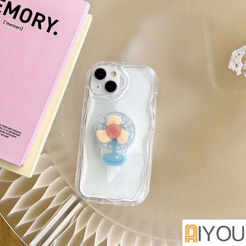 Ốp Điện Thoại Mềm Trong Suốt Có Giá Đỡ Hình Quạt Nhỏ Cho Iphone 14promax 13 3D 11 12 Pro Max