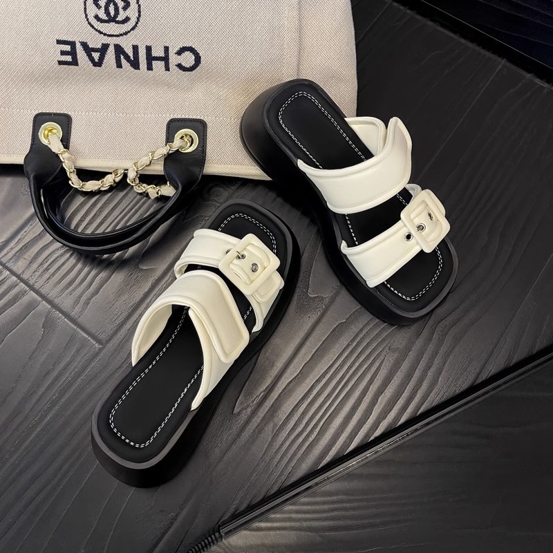 Duoya Dép Đế Dày Cao Cấp Phối Khóa Vuông Thời Trang Mùa Hè Cho Nữ