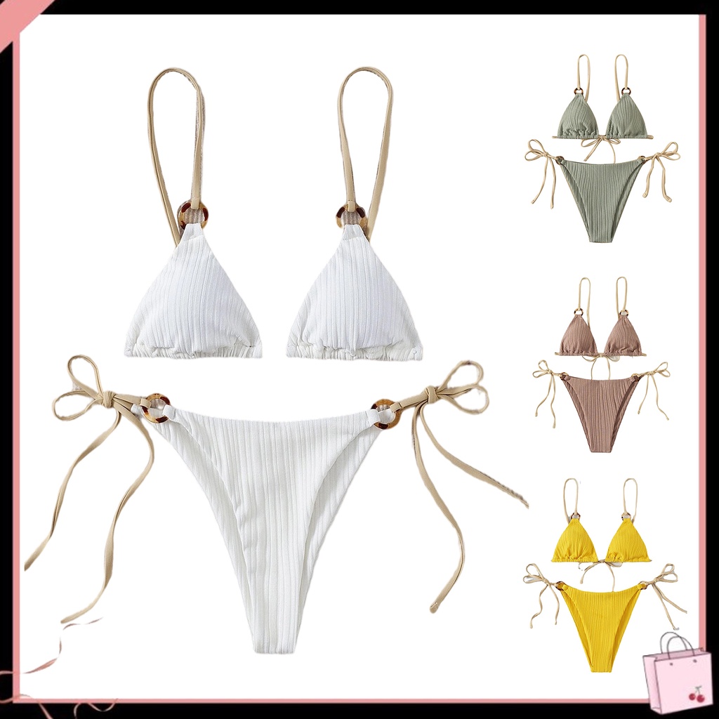 Bộ Đồ Bơi 2 Mảnh Màu Trơn Phong Cách Cổ Điển Thời Trang Mùa Hè Cho Nữ