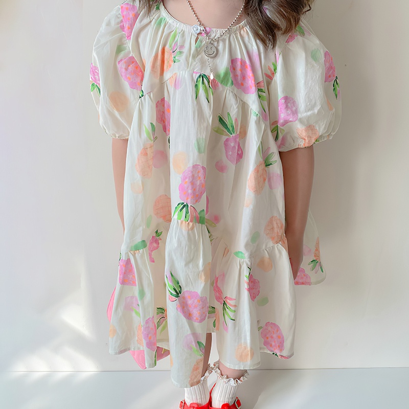 Đầm Tay Phồng In Hoa Phong Cách Hàn Quốc Xinh Xắn Cho Bé Gái 2-7 Tuổi