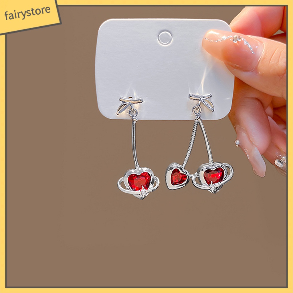 1 Đôi Bông Tai Hình Trái Tim Đính Đá Thời Trang Dành Cho Nữ